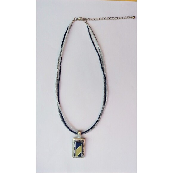 Kenneth Cole Necklace KC Stamped Black Gold Tan Silver Career Professional Style - Picture 1 of 16